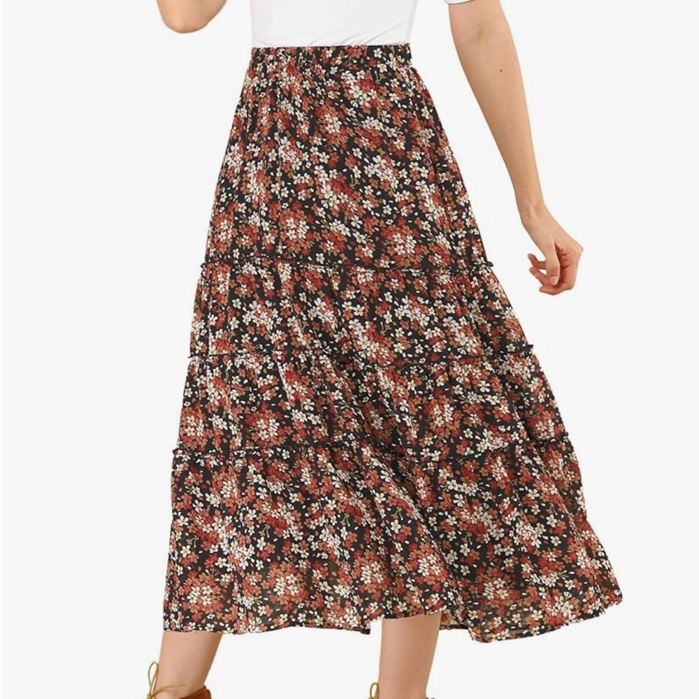 Allegra K Floral Print Midi Skirt